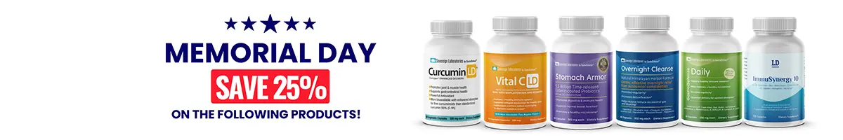 Memorial Day Sale - Save 25% on the following products!
Vital C-LD®, Curcumin-LD®, GastroDefense® Daily, GastroDefense® Overnight Cleanse, GastroDefense® STOMACH ARMOR® and ImmuSynergy 10 Capsules